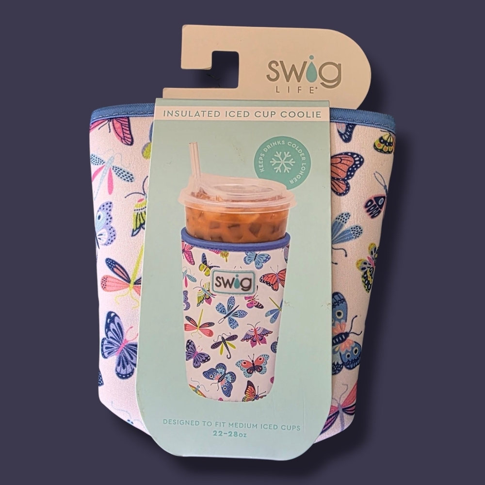 Swig Life NWT Butterfly Bliss Insulated Iced Cup Coolie Sleeve Medium 22-28oz